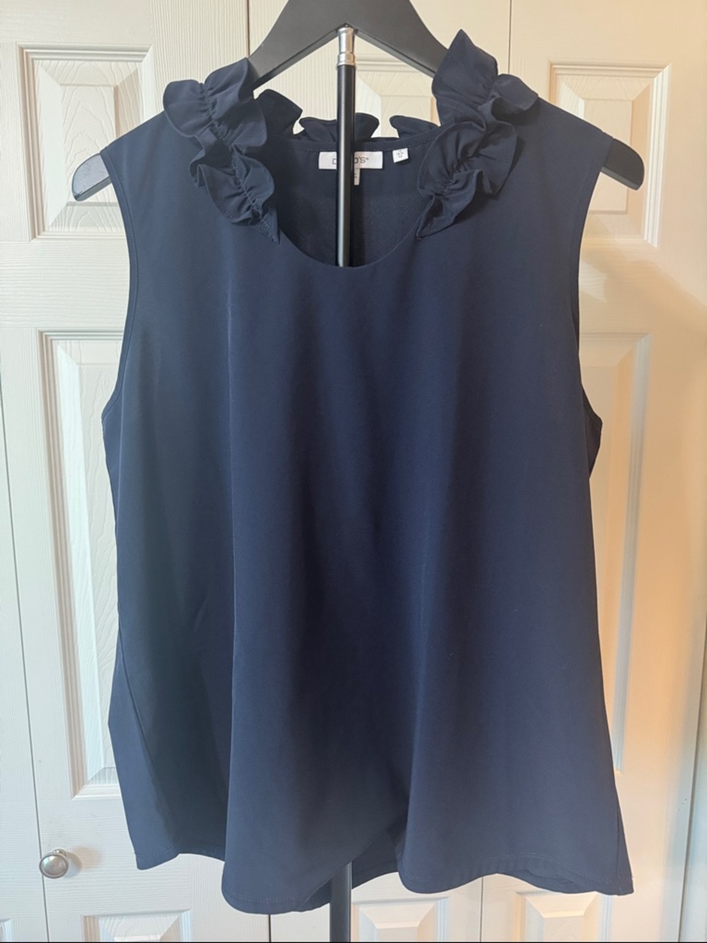 Chico's Navy Sleeveless Ruffle-Neck Tank